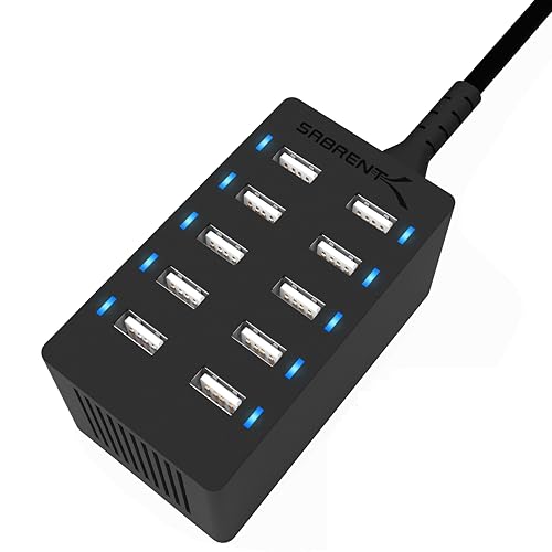 (-15%) SABRENT USB Ladegerät, 60Watt 10ports USB-Schnellladegerät Ladestation Mehrfach, mit Netzteil, Ladestation für MacBook, USB-C Laptops, Nexus, iPhone, Samsung Galaxy (AX-TPCS)