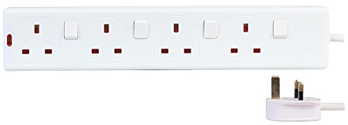 PRO ELEC PELB1751 4 Gang Individually Switched Extension Lead 1m, White