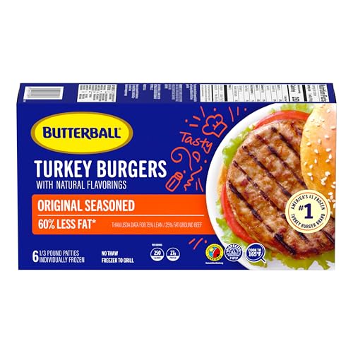 Butterball, Frozen Original Seasoned Turkey Burgers, 1/3 lb. Patties, 2 lb