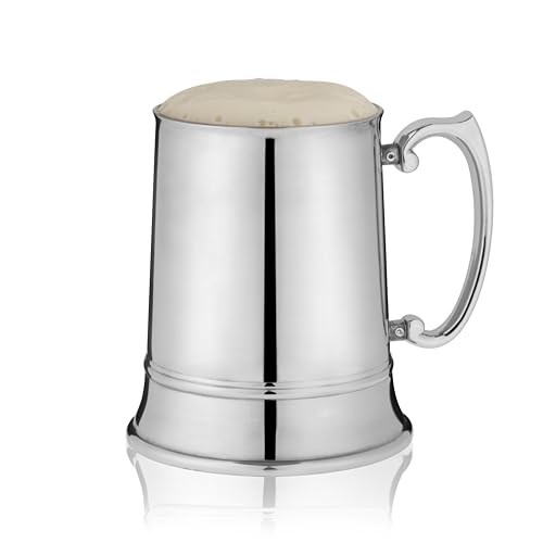 Viski Stainless Steel Beer Stein, Double-Walled Mug with Handle, Drinking Glass for Lagers, Pilsners, Craft Beers, Birth