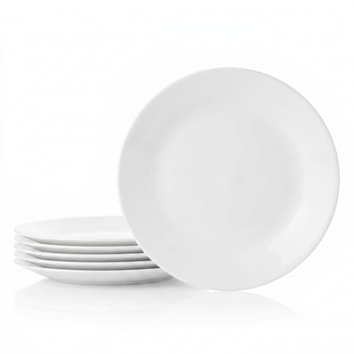 Corelle Vitrelle 6-Piece Salad Appetizer Plate Set Triple Layer Glass and Chip Resistant, 6-3/4-Inch Lightweight Round Plates, Winter Frost White