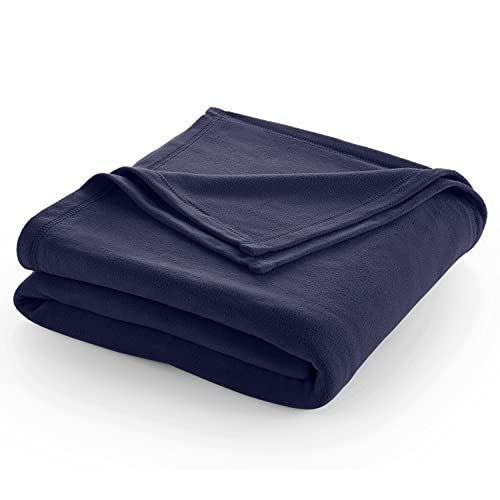 Martex Super Soft Fleece Lightweight Cozy Warm Sofa Blanket Low Lint Luxury Hotel Style All Seasons Layering Solid Pet Friendly Queen Size Bed and Couch Blankets Navy Blue, Full Queen, Blue
