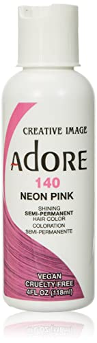 Adore Semi Permanent Hair Color - Vegan and Cruelty-Free Pink Hair Dye - 4 Fl Oz - 140 Neon Pink (Pack of 1)