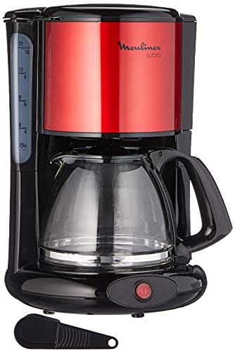 (-27%) Moulinex Filterkaffeemaschine Subito, Glaskanne, 10-15 Tassen, 1,25L Fassungsvermögen, automatische Abschaltfunktion, herausnehmbarer Filtereinsatz, Wasserstandsanzeige, Edelstahl, rot/schwarz, FG360D