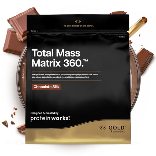 Protein Works | Total Mass Matrix 360 - Gold Innovation, Tri Protein Blend, Mass Gainer Protein Powder, Creatine Monohydrate, Glutamine, Vitamins & Minerals, Chocolate Silk, 5 Servings, 1.32kg
