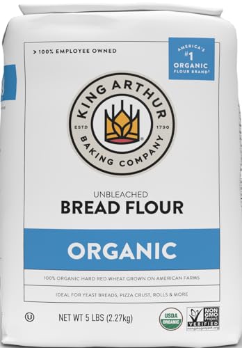 King Arthur Unbleached Organic Bread Flour - High Protein 12.7% for Lofty Yeasted Breads, Non-GMO, Kosher Certified - Premium Baking Flour for Artisan Loaves, Pizza Dough, and Sourdough (5 lbs)