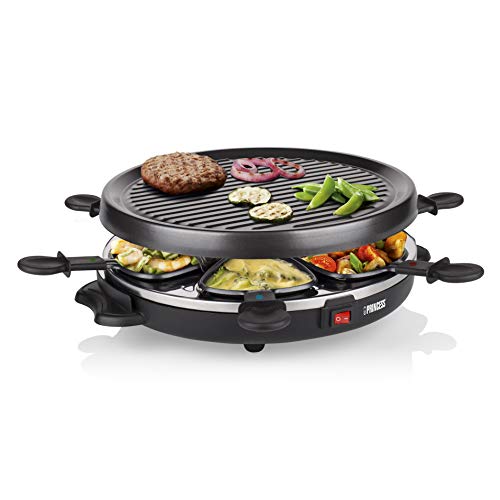 (-37%) Princess Raclette 6 Grill Party, Für 2–6 Personen, Runde Steingrillplatte Ø30 cm, Gleichmäßige Hitzeverteilung, Spülmaschinenfeste Pfännchen, Ideal für Camping & Zuhause, 01.162725.01.001
