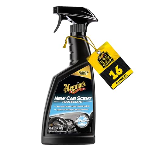 Meguiar's New Car Scent Protectant Spray - Car Interior Cleaner for Vinyl, Rubber and Plastic, Contains UV Protection and Leaves a Rich, Satin Shine with a Pleasant New Car Smell, 16 Oz