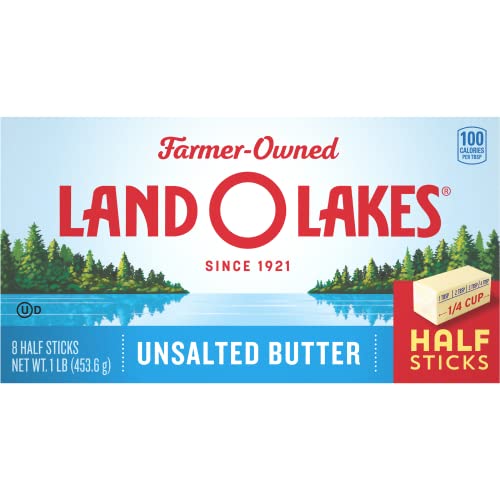 Land O Lakes Unsalted Butter in Half Sticks, Made with Sweet Cream, 8 half sticks, 1 lb pack