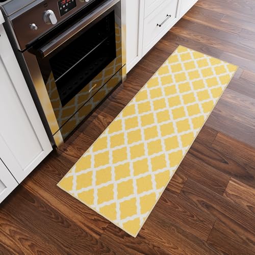 Ottomanson Hallway Runner Rug 20" x 59" Non Slip Trellis Area Rugs Easy to Clean Laundry Rug Runner Durable & Pet Friendly Floor Carpet Runners for Hallways Entryway Living Room Kitchen, Yellow