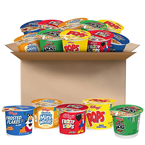 Kellogg's Breakfast Cereal Cups, Kids Snacks, Family Breakfast, Variety Pack (24 Cups)