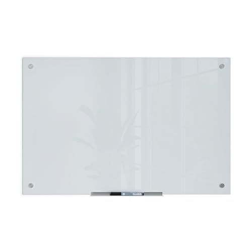 U Brands Glass Dry Erase Board, 24" x 36", White Frosted Surface With Silver Grommets, Frameless, Includes Marker With Eraser