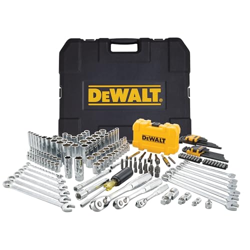 DEWALT Mechanic Tool Set with Case, Socket Set Metric and Standard Full, 1/4" &amp; 3/8" Drive, Hex Keys and S