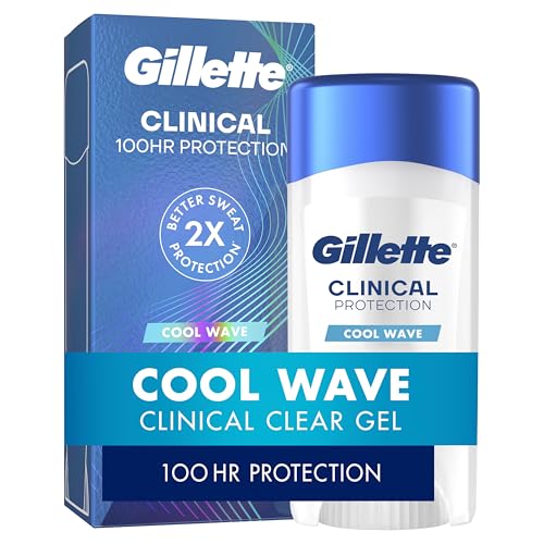 Gillette Clinical Antiperspirant and Deodorant for Men, 72hr Sweat & Odor Protection, Long Lasting Freshness, Anti-White Mark Technology, Clear Gel, Cool Wave Scent, 2.6 oz