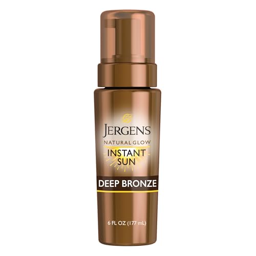 Jergens Natural Glow Instant Sun Body Mousse, Self Tanner for Deep Bronze Tan, Sunless Tanning Body Bronzer for Natural Looking Color Instantly, 6 Oz