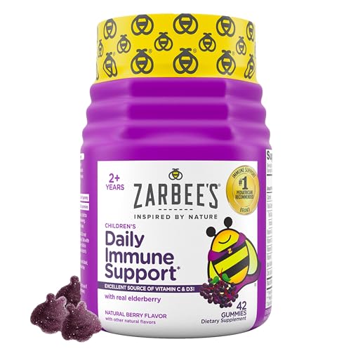 Zarbee's Kids Elderberry Immune Support Gummies Vitamins A C D3 E Zinc 42 Count