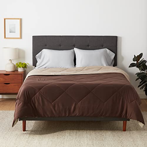 Amazon Basics Comforter Blanket Full/Queen, Reversible Lightweight Microfiber All Season Blanket, Chocolate/Khaki