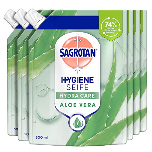 🔥 STARKER PREIS (-29%) Sagrotan Handseife Nachfüller Aloe Vera – Feuchtigkeitsspendend und stark gegen Bakterien – 6 x 500 ml Handseife