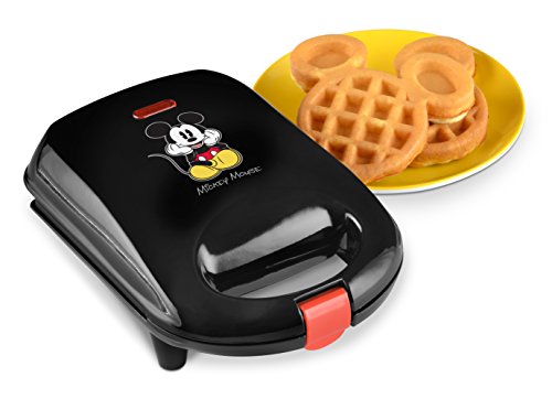 Disney Mickey Mouse Mini Waffle Maker by Select Brands - Cooks Cute Mickey Mouse Waffles - With Nonstick Coating & Non-Skid Feet - Includes Manual with Waffle Recipes