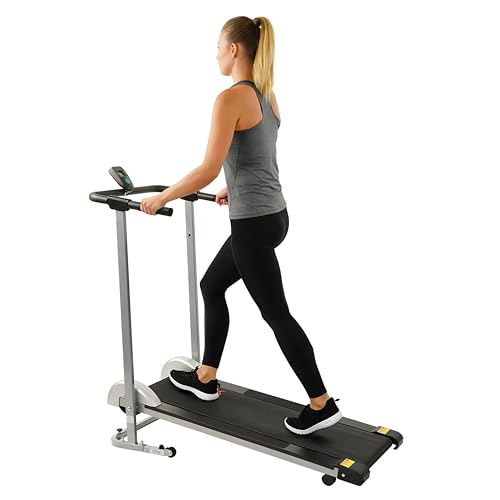 Sunny Health & Fitness Manual Walking Treadmill, Non-Electric, Foldable & Compact Design, Quiet Tread Pad, Transportation Wheels, Non-Slip Handlebars, Digital Monitor for Apartment, Gym, Home Office