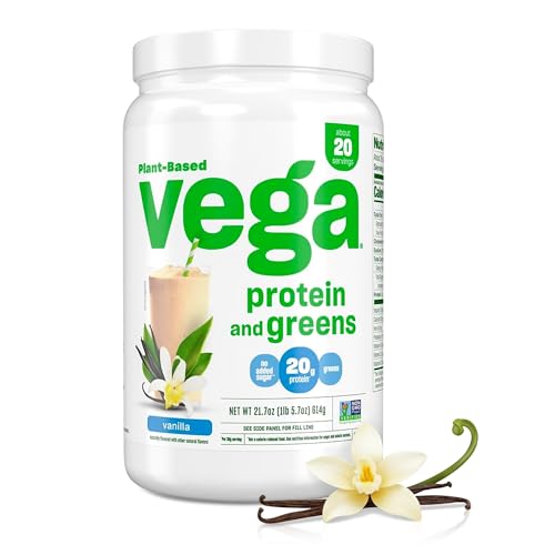 Vega Protein and Greens Protein Powder, Vanilla - 20g Plant Based Protein Plus Veggies, Vegan, Non GMO, Pea Protein for Women and Men, 21.7 Ounce (Packaging May Vary) (Pack of 1)