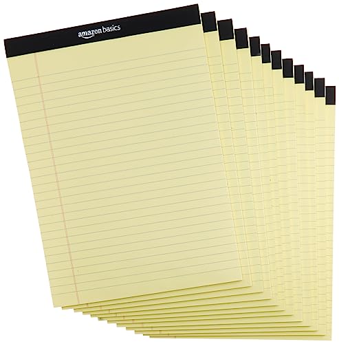 Amazon Basics 50 sheet Wide Ruled Lined Writing Note Pad, 8.5" x 11.75", 12-Pack, 600 Perforated Sheets, Canary
