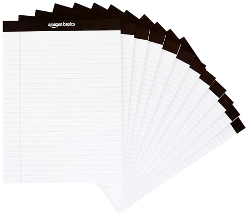 Amazon Basics Wide Ruled Lined Writing Note Pads for Office Supplies, 8.5" x 11.75", White, 12-Pack of 50 Perforated Sheets