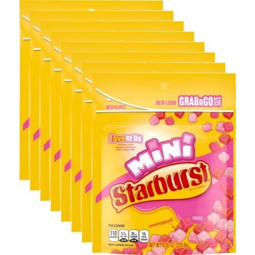 STARBURST Fruit Chews Candy - FaveREDS Minis, 8oz (Pack of 8) - Delicious STARBURST, Bulk Mini Candy, Bulk Box