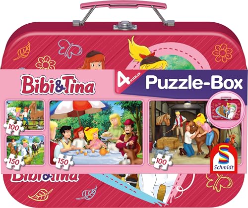(-40%) Schmidt Spiele 56509 Bibi und Tina, 4 Kinderpuzzle im Metallkoffer, 2x100 und 2x150 Teile