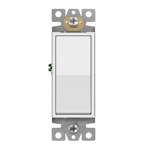 ENERLITES Decorator Paddle Rocker Light Switch, Gloss Finish, Single Pole, 3 Wire, Grounding Screw, Residential Grade, 15A 120V/277V, UL Listed, 91150-W-10PCS, White (10 Pack)