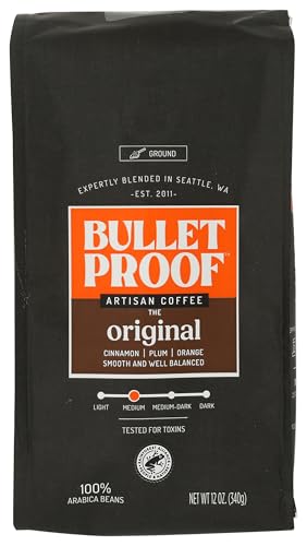 Bulletproof Original Medium Roast Ground Coffee, 12 Ounces, 100% Arabica Coffee, Clean Coffee Tested for Toxins, Packaging May Vary