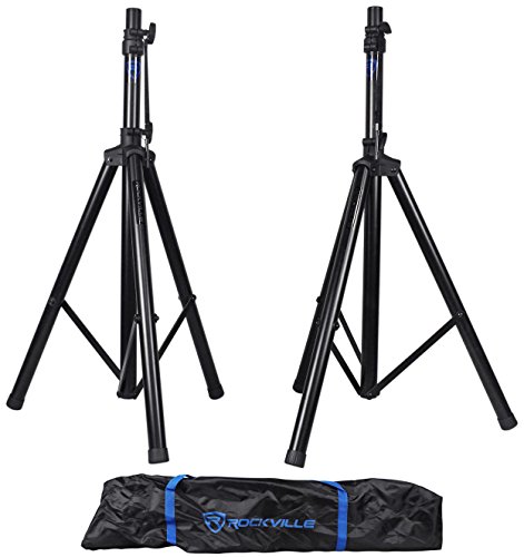 Rockville RVES1 Pair Tripod DJ PA Speaker Stands with Carry Bag, 100 lbs Capacity, Adjustable Height to 71", Steel Construction, for Events & Performances
