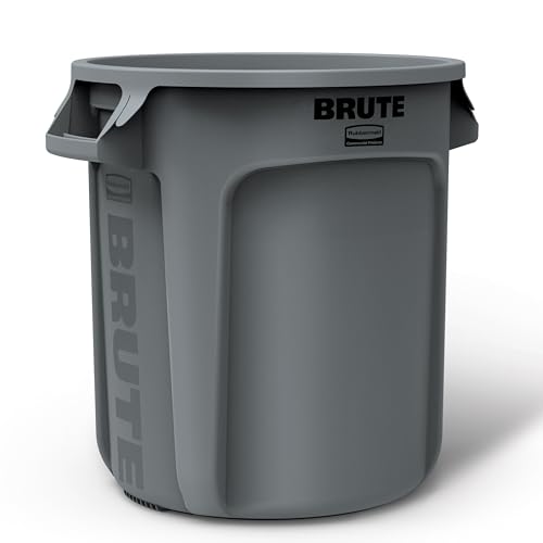 Rubbermaid Commercial Products BRUTE Heavy-Duty Round Trash/Garbage Can, 10-Gallon, Gray, Outdoor Waste Container for Landscapers/Construction/Restaurants/Office/Warehouse/Commercial Environments