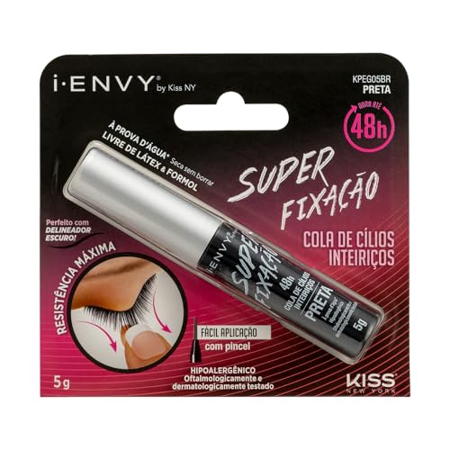i•ENVY Super Strong Hold Eyelash Adhesive, Waterproof, 48-Hour Long-Lasting Lash Glue, Latex-Free, Hypoallergenic, Quick-Drying with Brush-On Applicator for Strip Lashes (Black, 1 Pack)