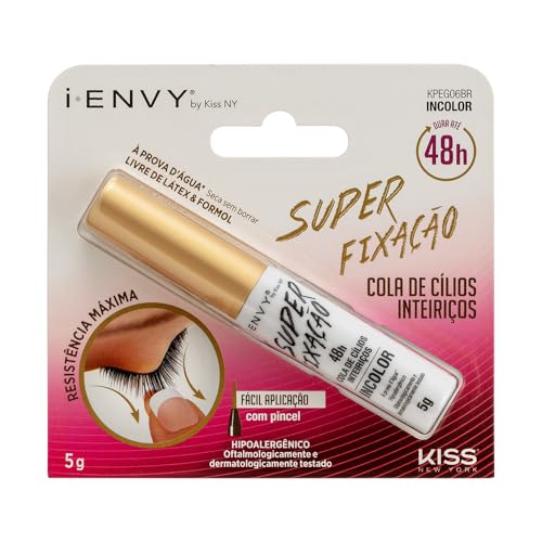 i-Envy by KISS Super Strong Hold Eyelash Adhesive, Waterproof Long-Lasting Strip Lash Glue, Natural-Looking Allergy & Latex Free with Brush Applicator (Clear)