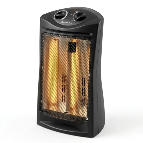Comfort Zone Indoor Tower Space Heater, Adjustable Thermostat, Radiant Heat, Electric, Infrared Quartz, 2 Heat Settings, Overheat Protection, Ideal for Home, Bedroom, & Office, 1,500W, CZQTV007BK