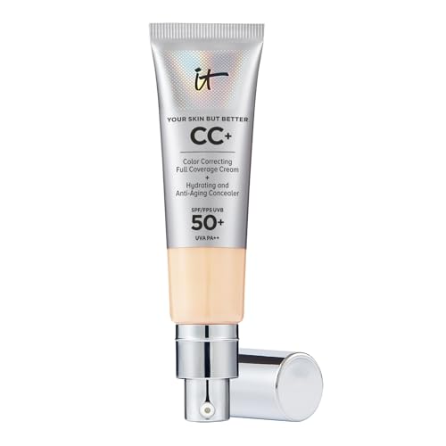 IT Cosmetics CC+ Cream (Light) - Natural Full Coverage Foundation With SPF 50+, Color Corrector & Anti-Aging Hydrating Serum, Hyaluronic Acid + Peptides, Lightweight - 1.08 fl oz