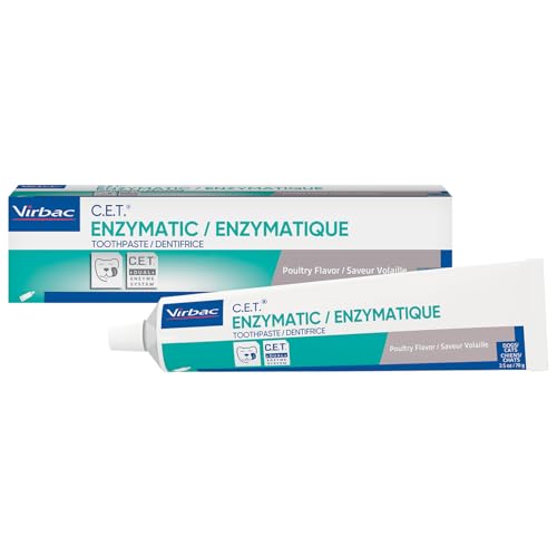 Virbac C.E.T. Enzymatic Toothpaste, Eliminates Bad Breath by Removing Plaque & Tartar Buildup, Best Pet Dental Care Toothpaste, Poultry Flavor, 2.5 oz tube