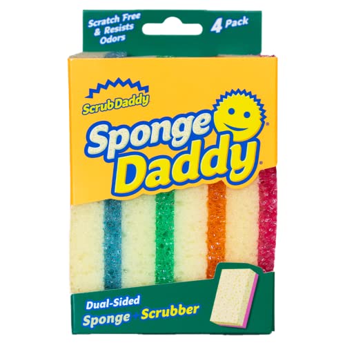 Scrub Daddy Sponge Daddy - Scratch-Free Multipurpose Kitchen & Dish Sponge - BPA Free & Made with Polymer Foam - Stain & Odor Resistant (4 Count)