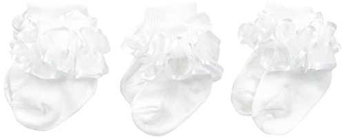 Jefferies Socks Baby Girls' Frilly Lace 3 Pair Pack Socks, White, 3-12 Months US