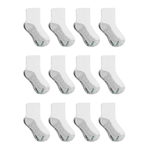 Hanes Boys Socks, Double Tough Cushioned Ankle And No Show, 12-pair Packs Athletic-socks, Ankle - White/Grey Bottom - 12 Pack, Medium US