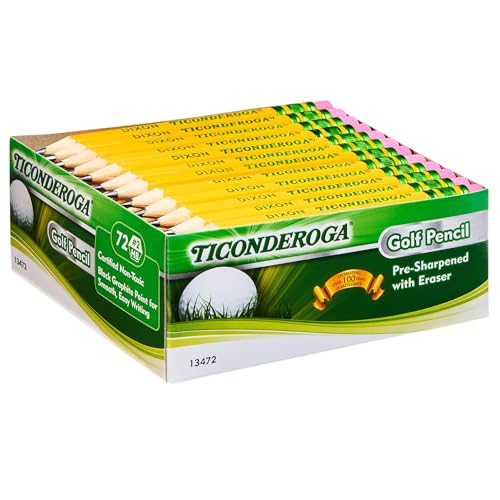 Ticonderoga Golf Pencils With Erasers, #2 HB Lead, Yellow, Pack Of 72