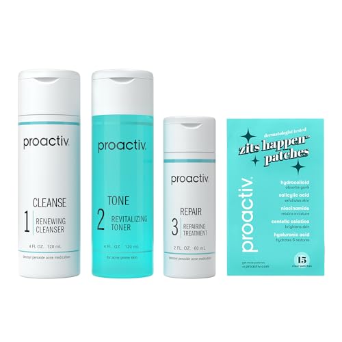 Proactiv 3 Step Acne Treatment - Benzoyl Peroxide Face Wash, Repairing Acne Spot Treatment for Face And Body, Exfoliating Toner - 60 Day Complete Acne Skin Care Kit
