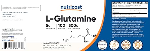 Nutricost L-Glutamine Powder (500 Grams) Unflavored - Gluten Free & Non-GMO, 100 Servings