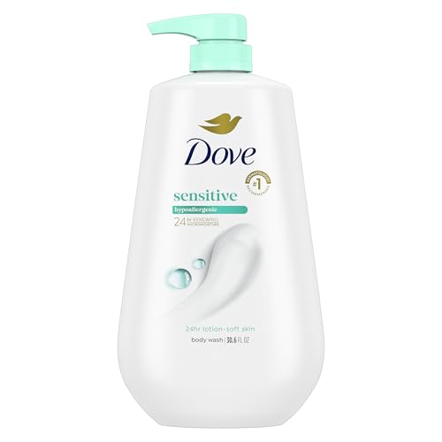 Dove Body Wash with Pump Sensitive Skin For 24hr Lotion-Soft Skin Moisturizing Skin Cleanser Gentle Hypoallergenic Formula with No Sulfates No Parabens 30.6 oz