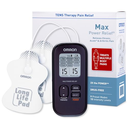 OMRON Max Power Relief TENS Unit Muscle Stimulator, Simulated Massage Therapy for Lower Back, Arm, Shoulder, Leg, Foot, and Arthritis Pain, Drug-Free Pain Relief (PM500)