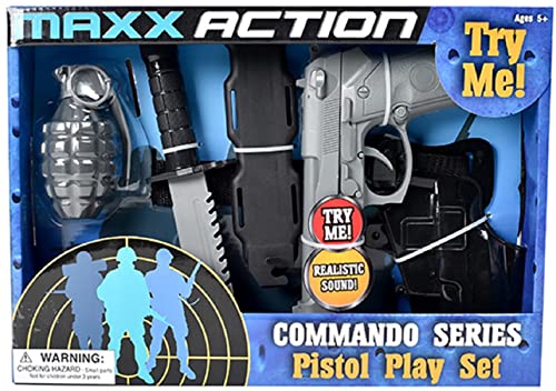 Commando Toy Play Set 5 Piece Military Toys for Kids Cowboy Sheriff Blaster with Holster and Adjustable Belt, Role Play Dress Up Halloween Costume Accessories
