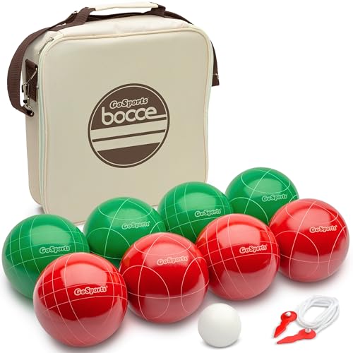 GoSports 100mm Regulation Bocce Ball Set 8 Balls Pallino Case Rope