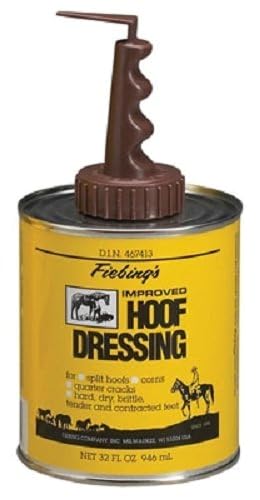 Fiebing's Hoof Oil for Horses with Mineral Oil (32 oz) - Hoof Dressing with Applicator Brush to Condition Dry, Split Hooves & Corns - Prevents Cracks, Splits & Contracted Feet with Semi Gloss Finish