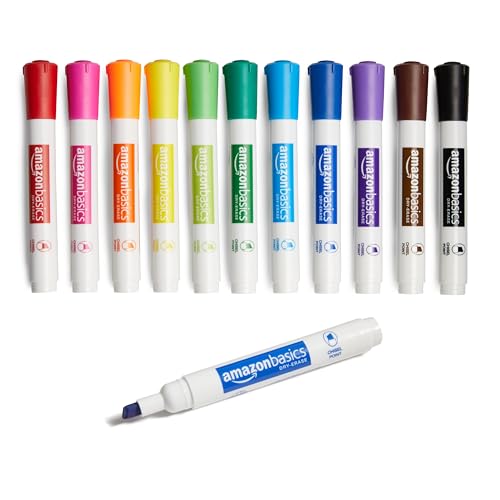 Amazon Basics Dry Erase Markers Chisel Tip Assorted Low-Odor 12-Pack